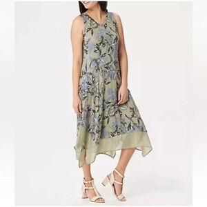 LOGO by Lori Goldstein Knit Maxi Dress‎ Chiffon Trim Womens Small